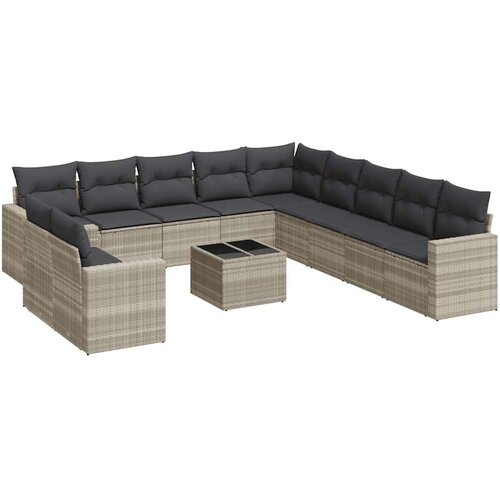 vidaXL 12-dijelni set vrtnih sofa poliratan s jastucima svijetlosivi Cene
