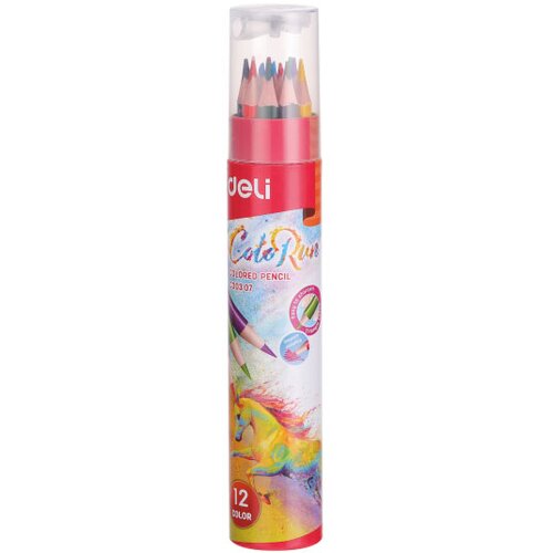 Deli Set drvene bojice u tubi i rezač EC00307, 12 komada Slike