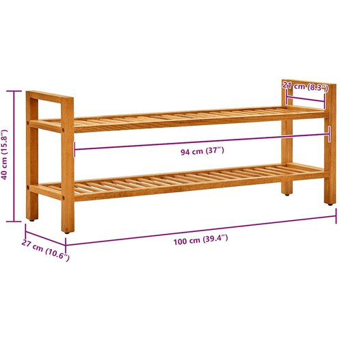  Stalak za cipele s 2 police 100x27x40 cm od masivne hrastovine Slike