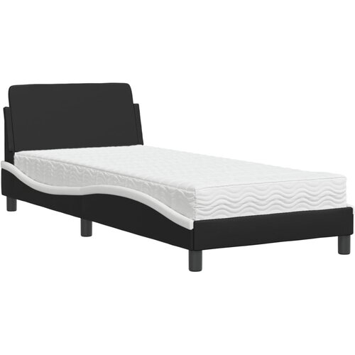  Krevet s madracem Dover crno-bijeli 90 x 190 cm od umjetne kože Slike
