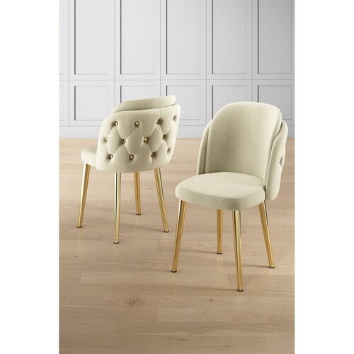 Hanah home set trpezarijskih stolica Axle 8 kom, krem tkanina Babyface, zlatne metalne noge Cene