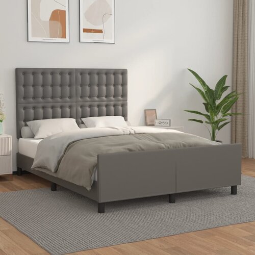 VidaXL Posteljni okvir z vzglavjem siv 140x190 cm umetno usnje Slike