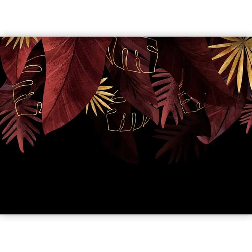  Foto tapeta - Jungle and composition - red and gold leaf motif on black background 250x175 Slike
