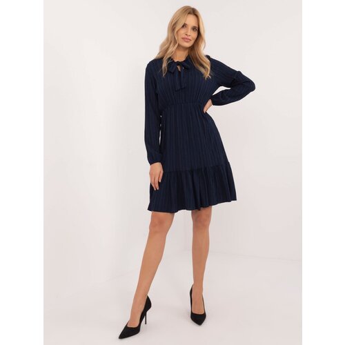 Fashionhunters Navy blue dress with ruffles and long sleeves OCH BELLA Slike