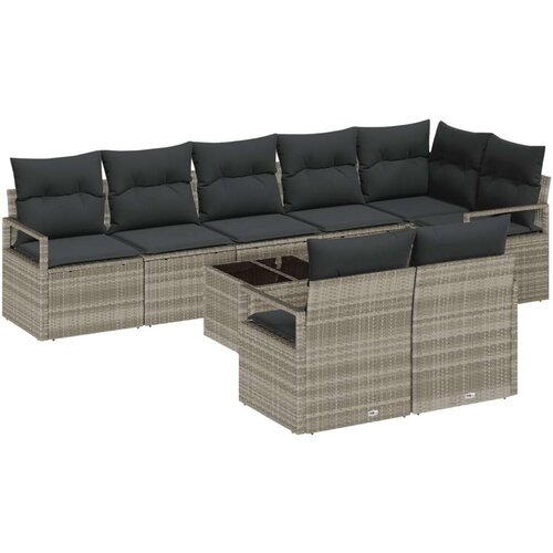  9-dijelni vrtni kauč set s jastučićima sivi poli ratan  2-sjedalni vrtni kauč s jastučićima sivi poli ratan Cijene