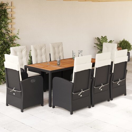  9-dijelni vrtni blagovaonski set s jastucima crni od poliratana Crna Dužina stola 190 cm Cijene