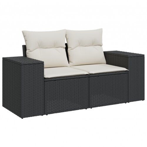 VidaXL 9-dijelni set vrtnih sofa s jastučićima crni poli ratan akacija, 3-dijelni set vrtne blagovaonice s jastučićima crni poli ratan akacija Slike