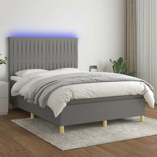  Box spring postelja z vzmetnico LED temno siva 140x200 cm blago, (20930634)