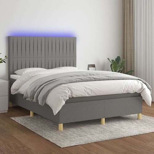  Krevet box spring s madracem LED tamnosivi 140x200 cm tkanina Slike