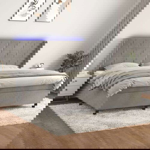 Box spring postelja z vzmetnico LED svetlo siva 180x200cm žamet, (20790309) Slike