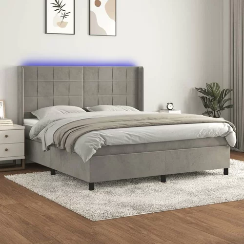  Box spring postelja z vzmetnico LED svetlo siva 180x200cm žamet, (20790309)