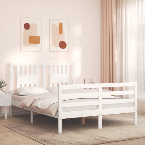 VidaXL Okvir kreveta s uzglavljem bijeli 140 x 190 cm od masivnog drva Slike