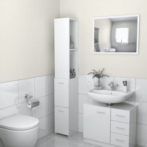 VidaXL Kopalni&amp;scaron;ka omarica visok sijaj bela 25x25x170 cm iverna plo&amp;scaron;ča Slike