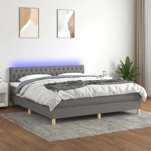  Box spring postelja z vzmetnico LED temno siva 160x200 cm blago, (20789452)