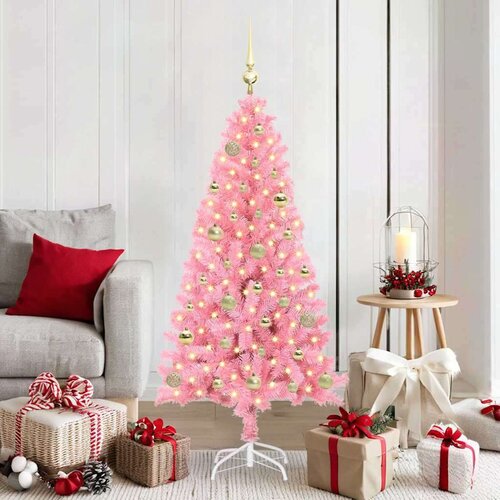 vidaXL Božično drevo med 150 LED z stojalom Roza 150 cm PVC Cene