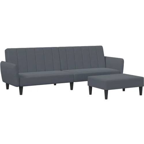 MAISON CHIC kavč - Sofa - Kanape dvosed z ležiščem in stolčkom za noge temno siv žamet, (21727751)