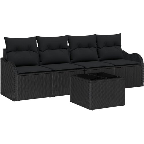 VidaXL 5-delni vrtni kavč set z blazinami črn poli ratan, 2-sedežna vrtna sofa z blazinami črn poli ratan Slike