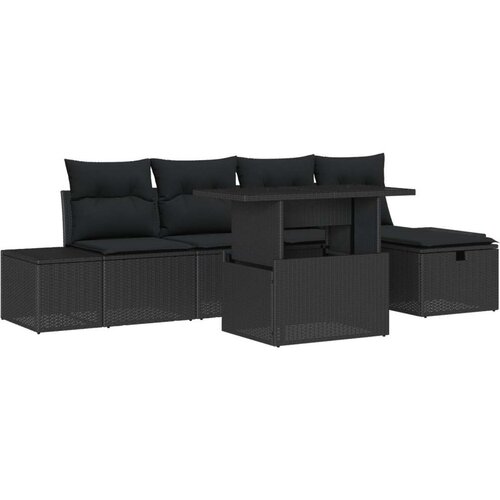 vidaXL 6 dijelni vrtni sofa set s jastučićima crni poli ratan Cene