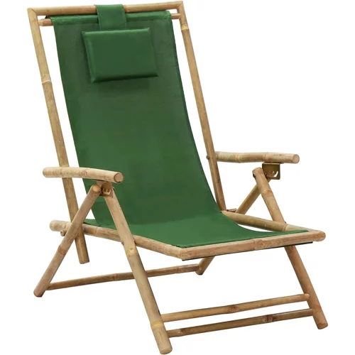 vidaXL Nagibna stolica za opuštanje od bambusa i tkanine zelena