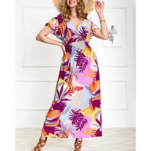 Resti Purple women's long dress with floral print - Clothing Cene
