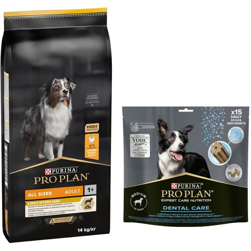  12 kg / 14 kg PURINA PRO PLAN + Dental Care grickalice gratis! - 14 kg All sizes Light/Sterilised + 345 g Dental Care Medium Dog Cene