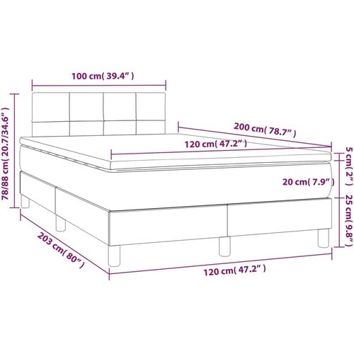 Krevet box spring s madracem LED smeđesivi 120 x 200 cm tkanina Slike