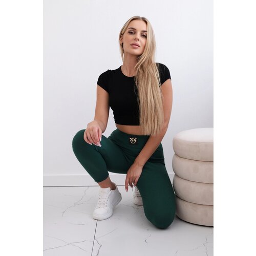 Kesi Ribbed high-waisted leggings in dark green Cene