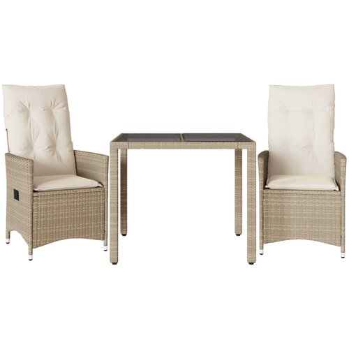  3-dijelni bistro set s jastucima bež od poliratana 90 x 90 x 75 cm Slike
