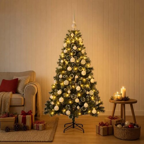  Umjetno božićno drvce s kuglicama 120 cm 150 LED lampica - 120 cm s LED žaruljama i bijelim kuglicama Cijene