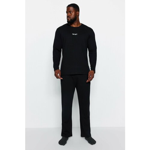 Trendyol Plus Size Pajama Set - Black - Plain Slike
