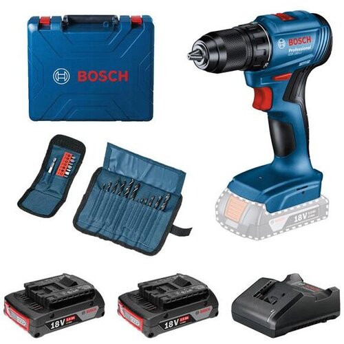 Bosch profesionalni set: akumulatorska vibraciona bu&amp;scaron;ilica/odvrtač gsr 185-LI + 2 x 2,0 ah akumulatora+ 23-delni set dodatnog pribora u koferu 0615990N25 Slike
