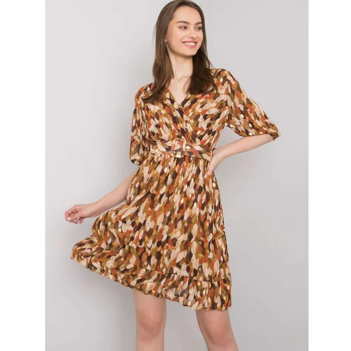 Fashion Hunters Brown dress with a pattern with a belt from Sassari