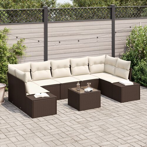 VidaXL 8-dijelni vrtni sofa set s jastučićima smeđa poli ratan Slike
