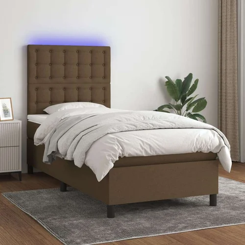  Krevet box spring s madracem LED tamnosmeđi 90x200 cm tkanina