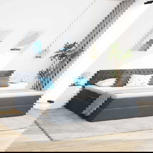 vidaXL Postelja z LED lučmi z vzglavjem Temno siva 180 x 200 cm Žamet Cene