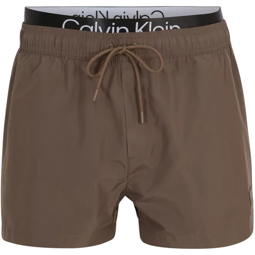 Calvin Klein Swimwear Kupaće hlače zeleno smeđa / crna / bijela