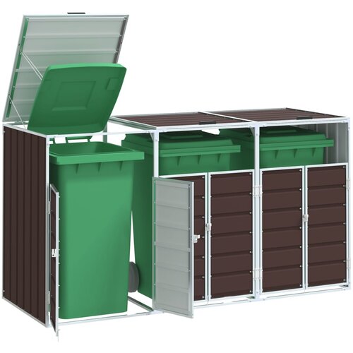 vidaXL Spremište za 2 kanta za otpad smeđe 216x81x115 cm čelično Cijene