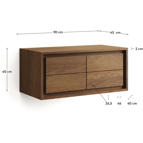 Kave Home nizka stenska omarica za pod umivalnik iz masivnega tika 90x40 cm kenta Slike