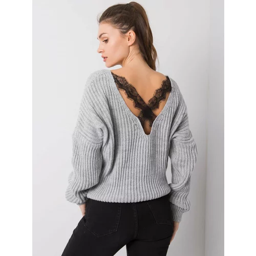 Fashion Hunters OCH BELLA Grey sweater with back neckline