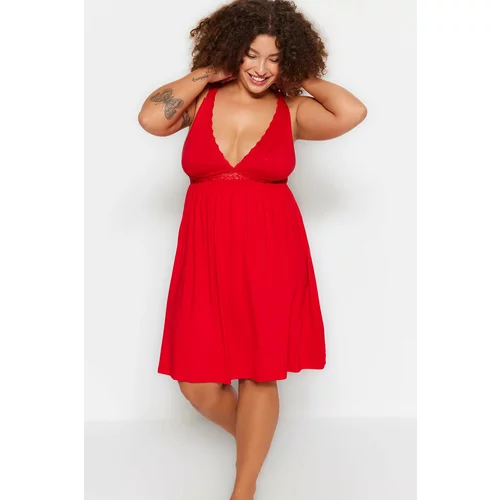 Trendyol Curve Red Knitted Plus Size Nightgown