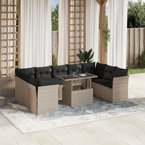 VidaXL 10-dijelni set vrtnih sofa poliratan s jastucima svijetlosivi Slike