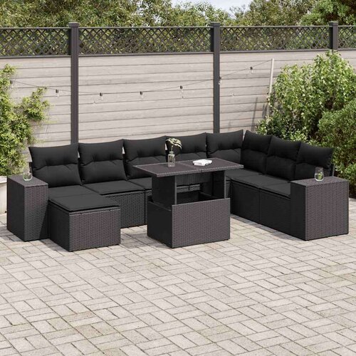 VidaXL 9-dijelni set vrtnih sofa s jastucima crni od poliratana Slike