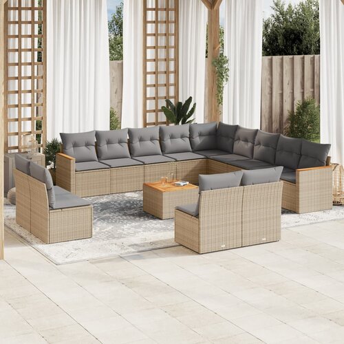 VidaXL 14-dijelni set vrtnih sofa s jastucima poliratan Bež Slike