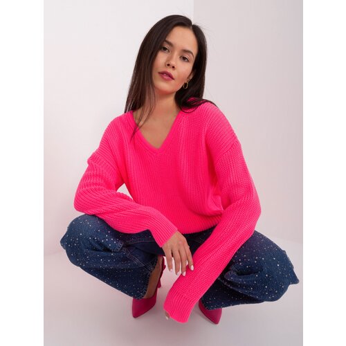 Fashion Hunters Fluo pink oversize neckline sweater Slike