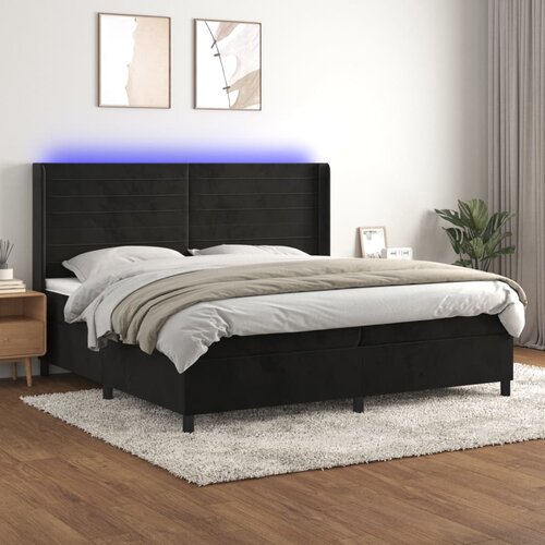VidaXL Box spring postelja z vzmetnico LED črna 200x200 cm žamet Slike