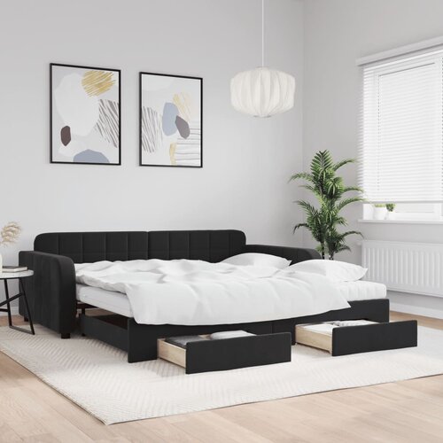 VidaXL Izvlečna dnevna postelja s predali črna 100x200 cm žamet Slike