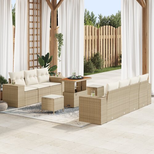 vidaXL 10-delni vrtni kavčni set z blazinami bež poli ratan acacia Cene