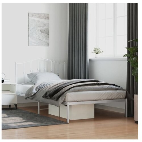 VidaXL Metalni okvir za krevet s uzglavljem bijeli 107x203 cm Slike