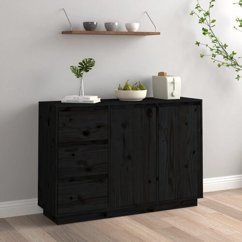 VidaXL Komoda crna 111 x 34 x 75 cm od masivne borovine Slike