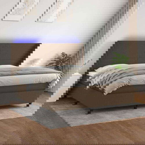  Krevet box spring s madracem LED tamnosmeđi 160x200 cm tkanina Slike